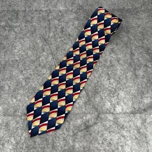 J. Garcia 100% Silk Tie Navy Blue Red Gold Diamond Pattern 3.5 Wide 57 Long 945